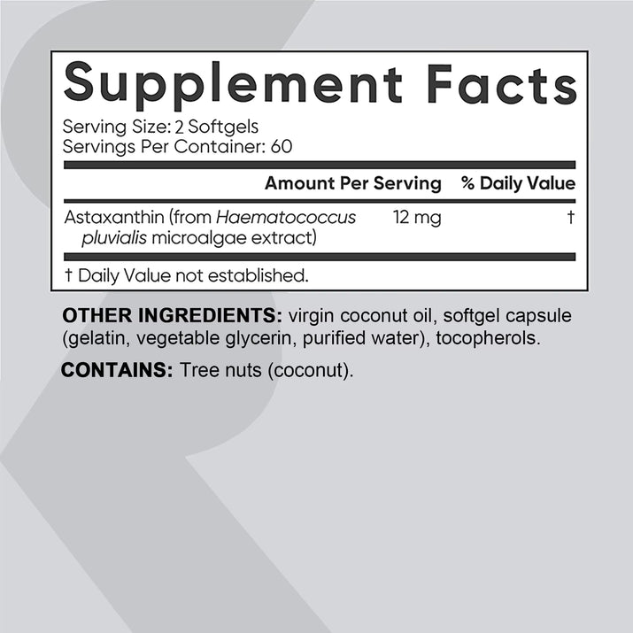 Astaxanthin - Promotes Eye, Joint, Skin and Heart Health, Improves Concentration and Memory,Antioxidant - 120 Capsules