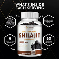 Shilajit Supplements - Enhance Nutrient Absorption and Promote Detoxification, Relieve Stress - 120 Capsules